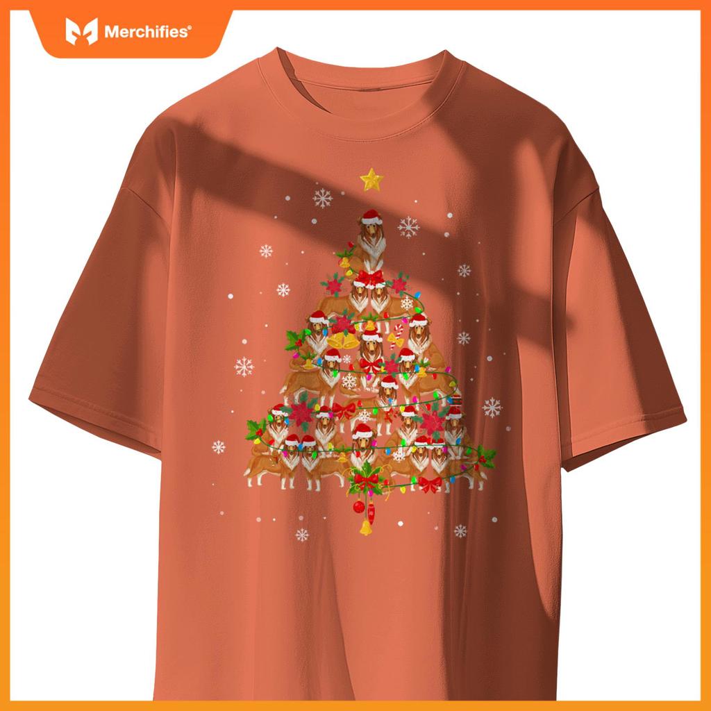 Santa Shetland Sheepdog Christmas Tree Light Sheltie Xmas T-Shirt
