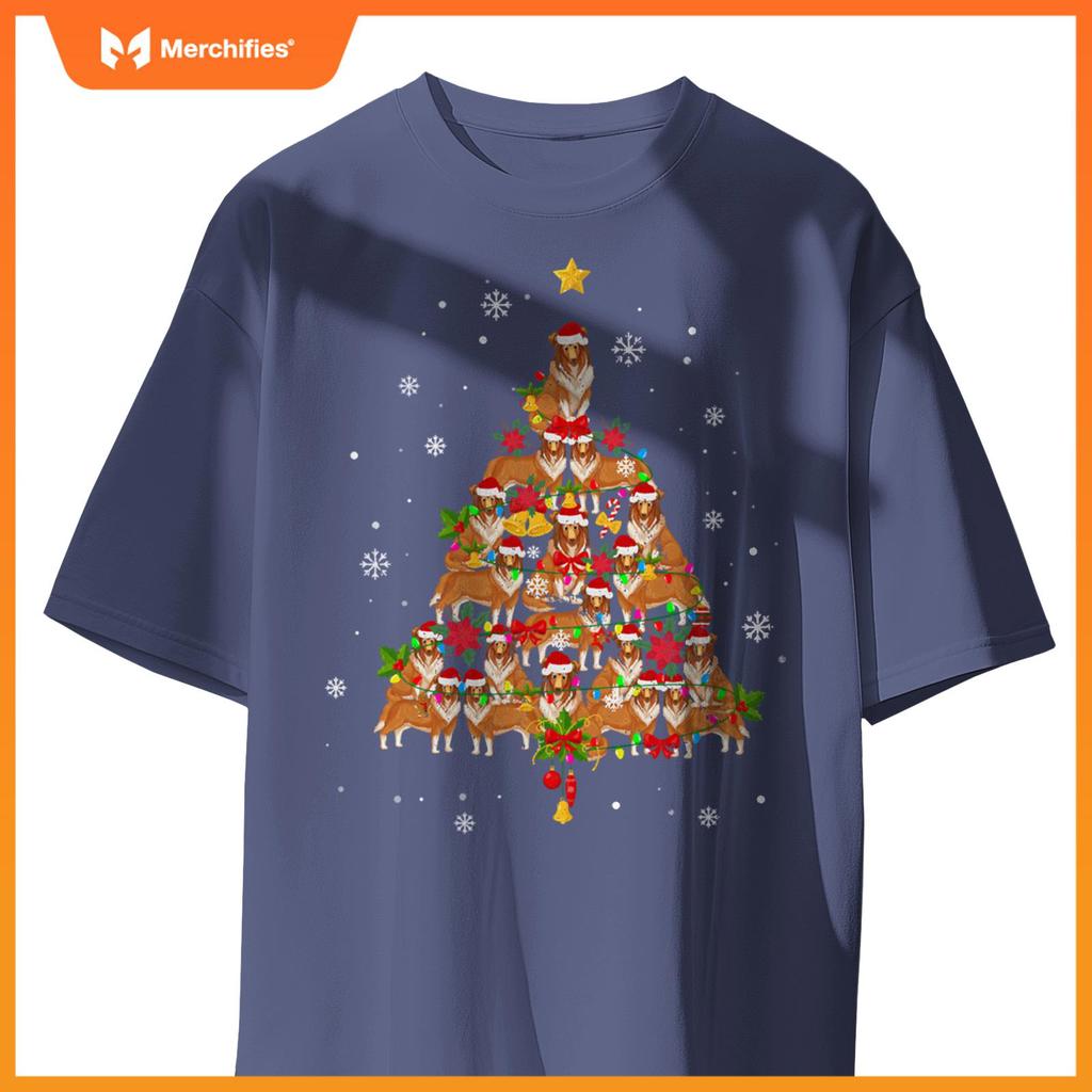 Santa Shetland Sheepdog Christmas Tree Light Sheltie Xmas T-Shirt