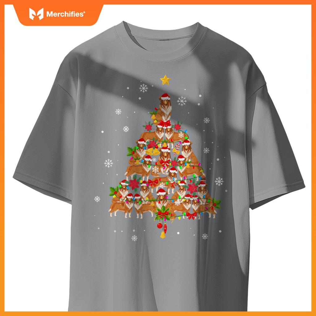 Santa Shetland Sheepdog Christmas Tree Light Sheltie Xmas T-Shirt