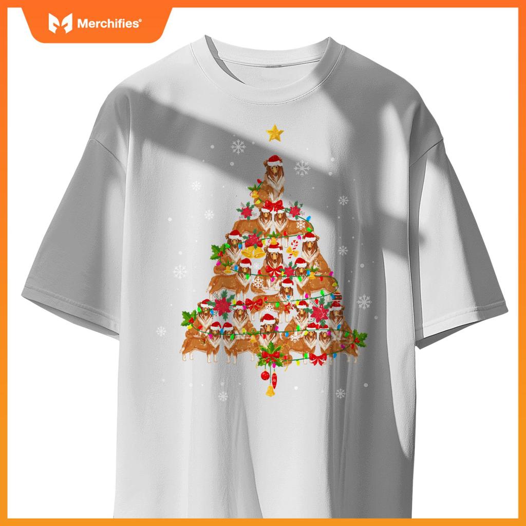 Santa Shetland Sheepdog Christmas Tree Light Sheltie Xmas T-Shirt