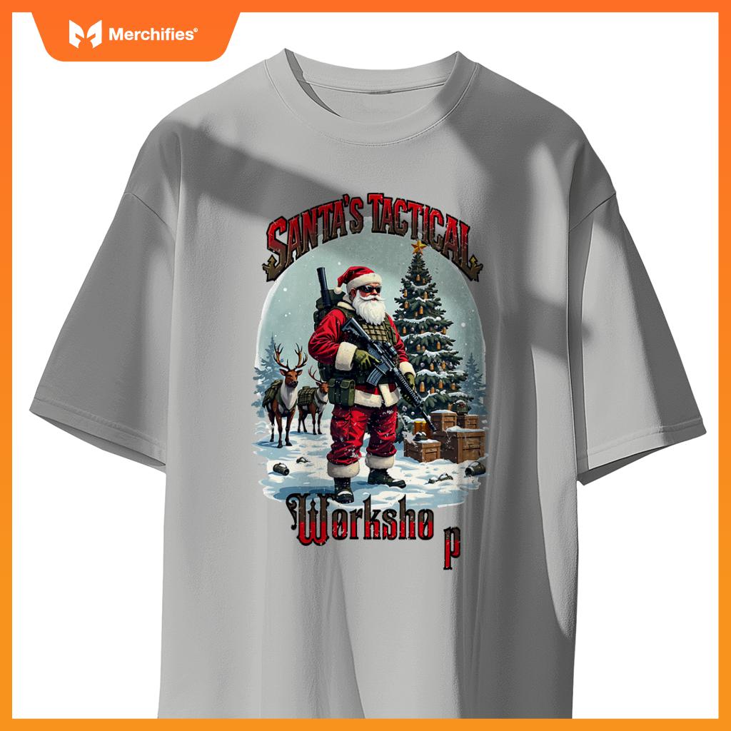 Santa's Tactical Workshop AR-15 Gun Rights Patriotic T-Shirt