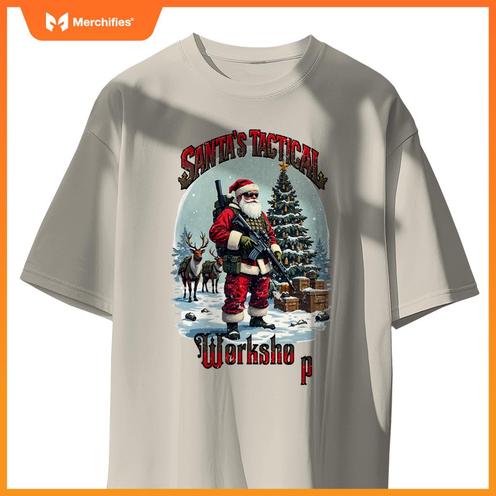 Santa's Tactical Workshop AR-15 Gun Rights Patriotic T-Shirt