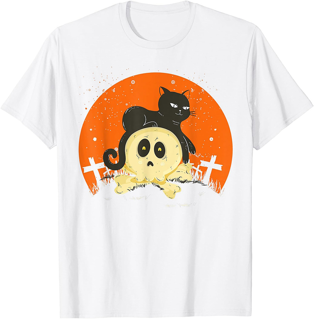 Scary Black cat Halloween Sunset Moon Retro Vintage 2021 T-Shirt