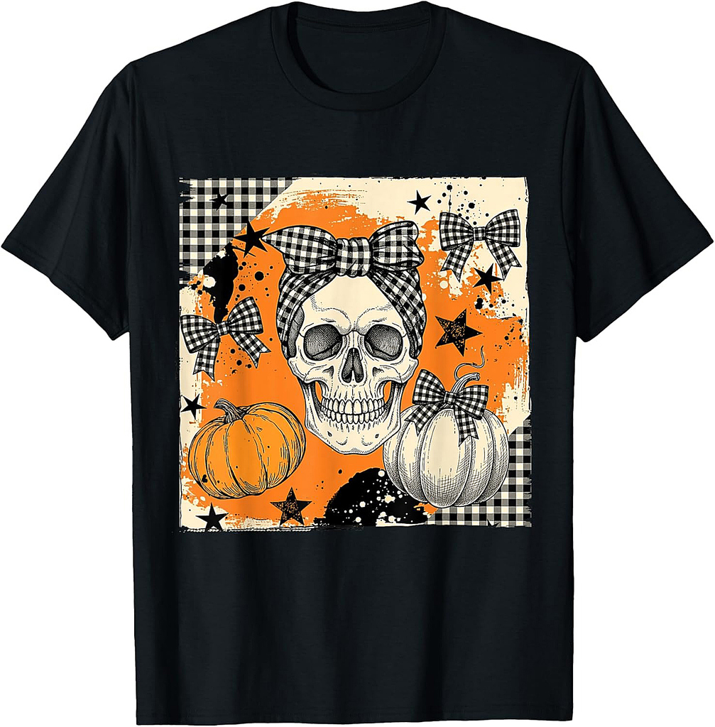 Scary Halloween Skull Coquette Bow Spooky Season Skeleton T-Shirt