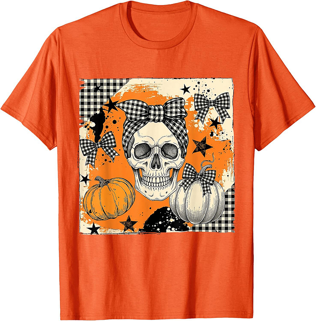 Scary Halloween Skull Coquette Bow Spooky Season Skeleton T-Shirt