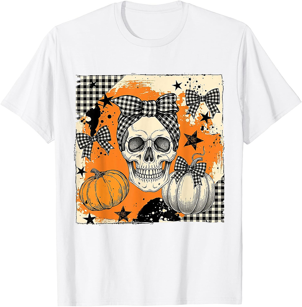 Scary Halloween Skull Coquette Bow Spooky Season Skeleton T-Shirt