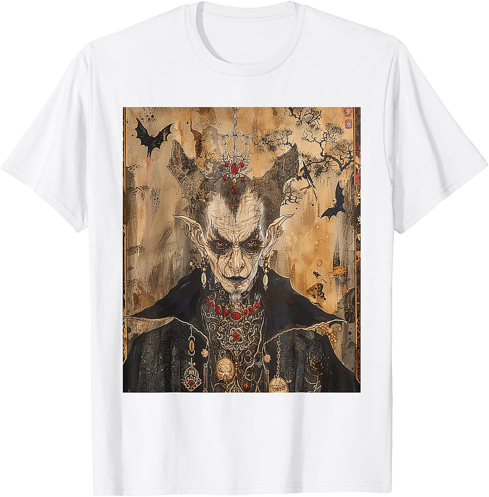 Scary Japanese Dracula Vampire Dynasty Adult Halloween Art T-Shirt