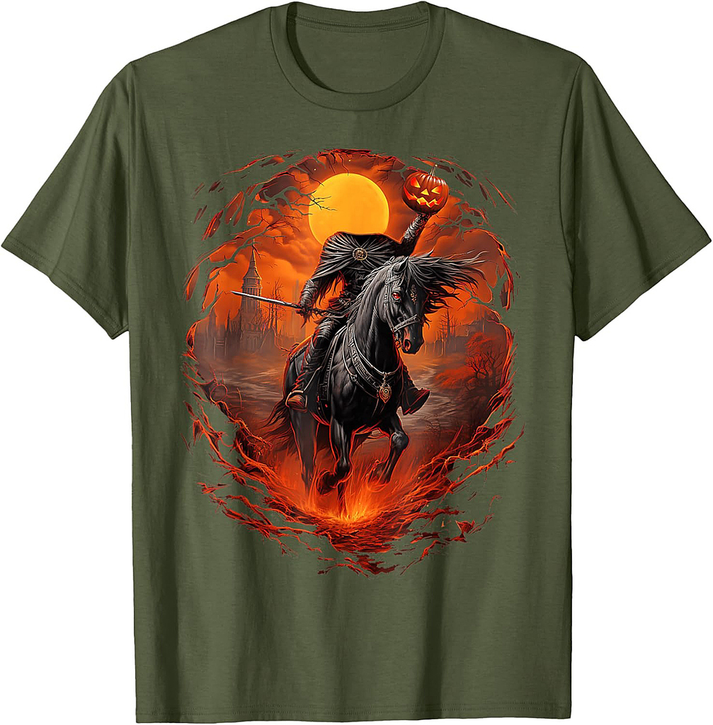Scary Pumpkin Headless Horseman Halloween T-Shirt