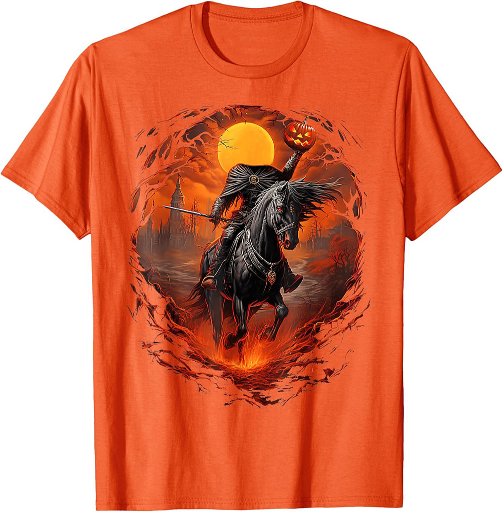 Scary Pumpkin Headless Horseman Halloween T-Shirt