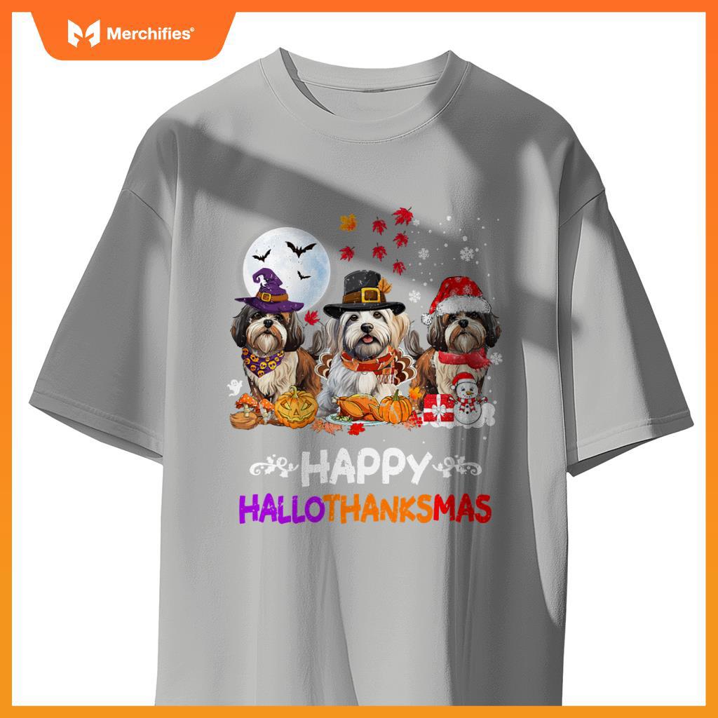 Shih Tzu Dog Christmas Happy Hallothankmas Thanksgiving Dogs T-Shirt