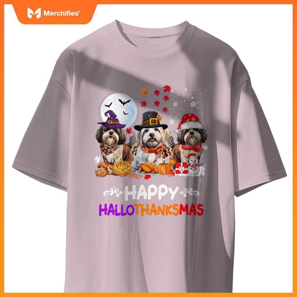 Shih Tzu Dog Christmas Happy Hallothankmas Thanksgiving Dogs T-Shirt