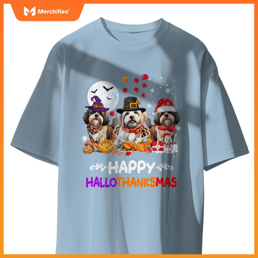 Shih Tzu Dog Christmas Happy Hallothankmas Thanksgiving Dogs T-Shirt