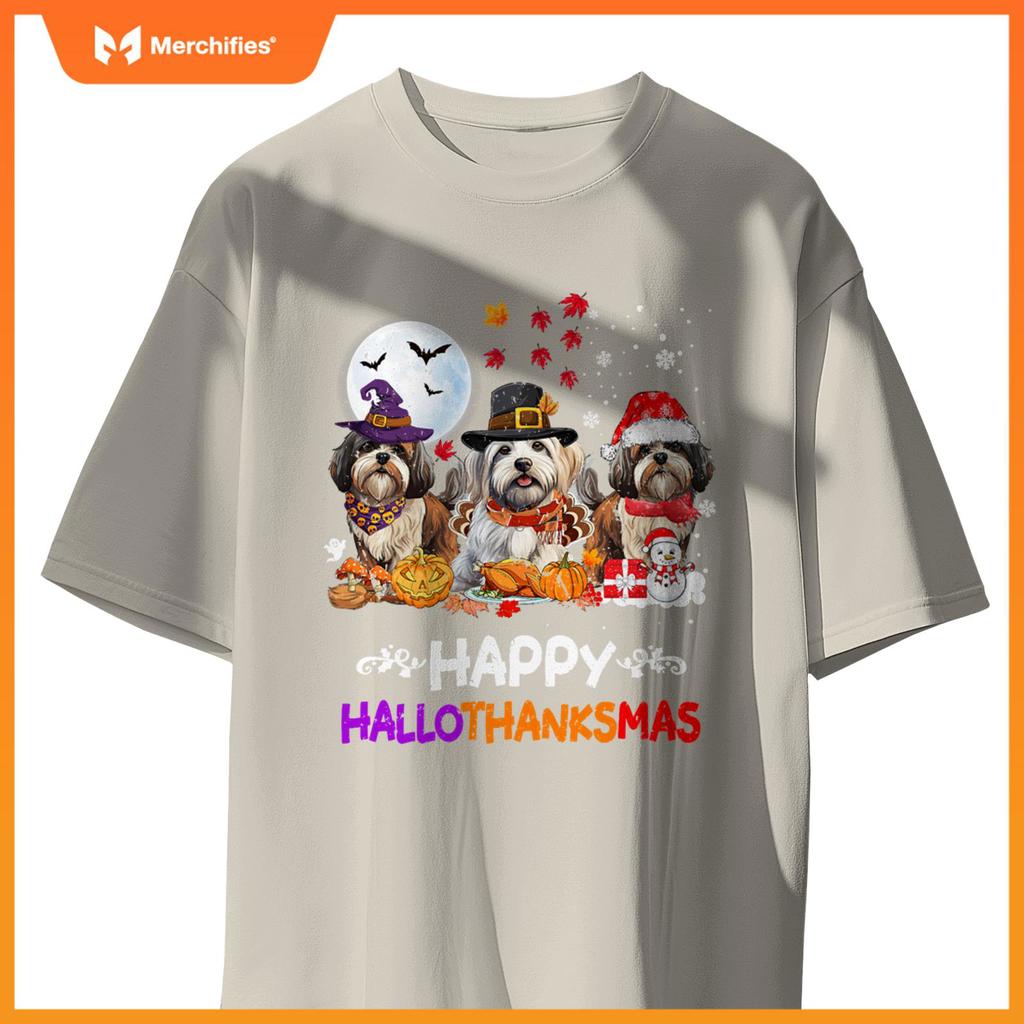 Shih Tzu Dog Christmas Happy Hallothankmas Thanksgiving Dogs T-Shirt