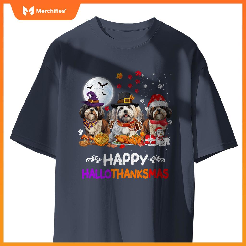 Shih Tzu Dog Christmas Happy Hallothankmas Thanksgiving Dogs T-Shirt