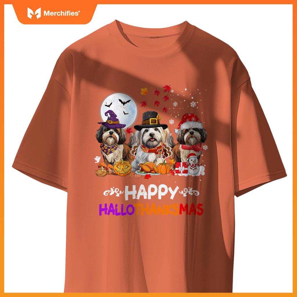 Shih Tzu Dog Christmas Happy Hallothankmas Thanksgiving Dogs T-Shirt