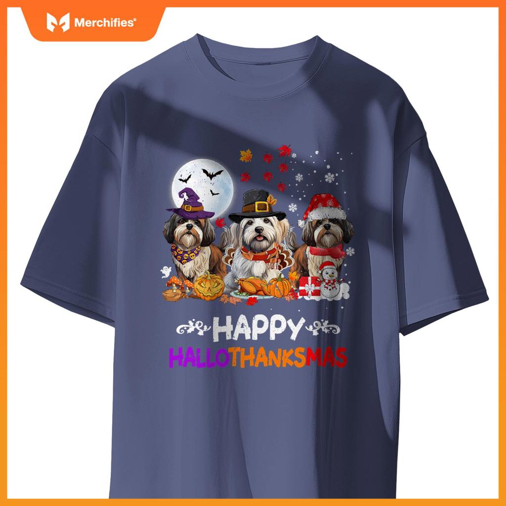 Shih Tzu Dog Christmas Happy Hallothankmas Thanksgiving Dogs T-Shirt