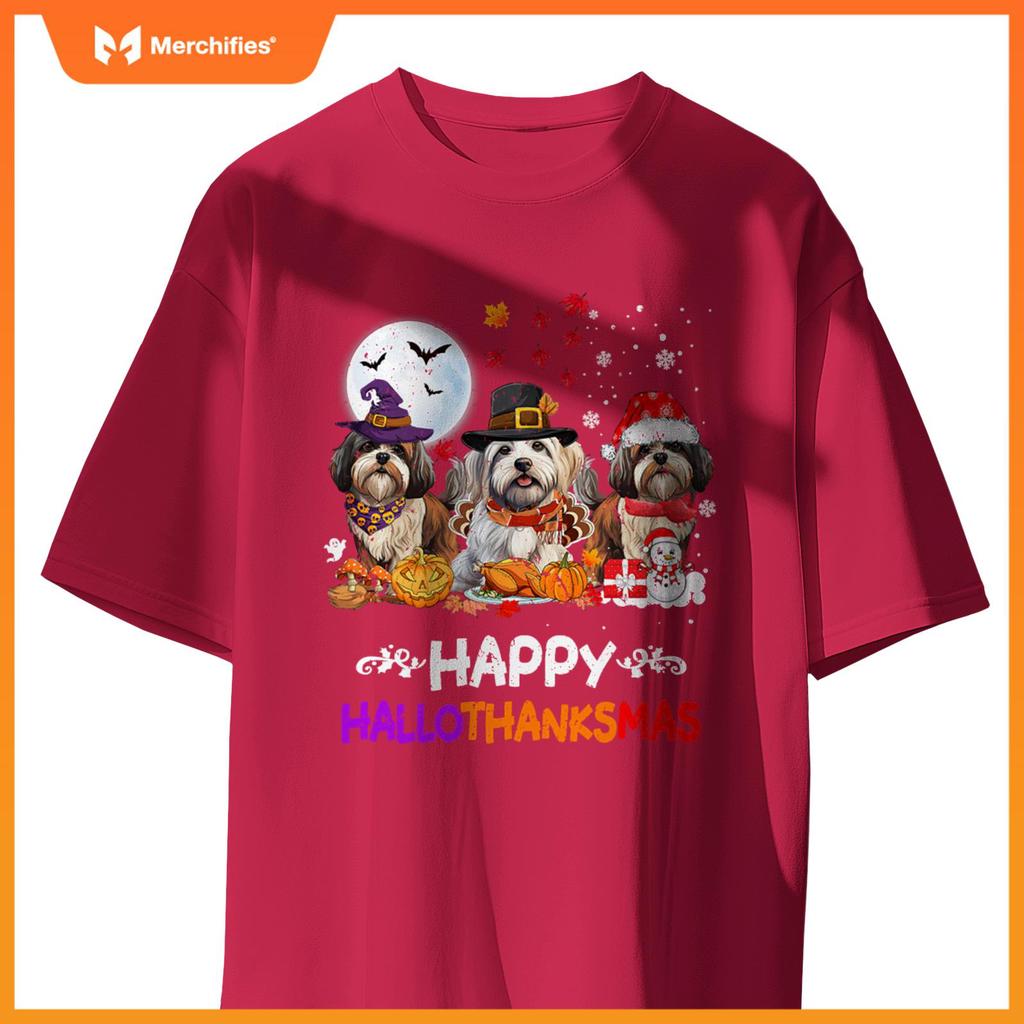 Shih Tzu Dog Christmas Happy Hallothankmas Thanksgiving Dogs T-Shirt