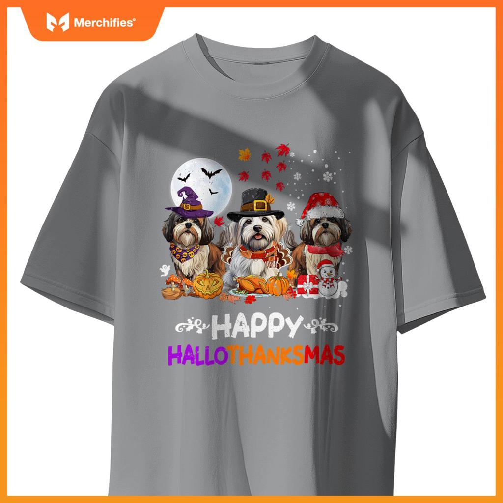 Shih Tzu Dog Christmas Happy Hallothankmas Thanksgiving Dogs T-Shirt