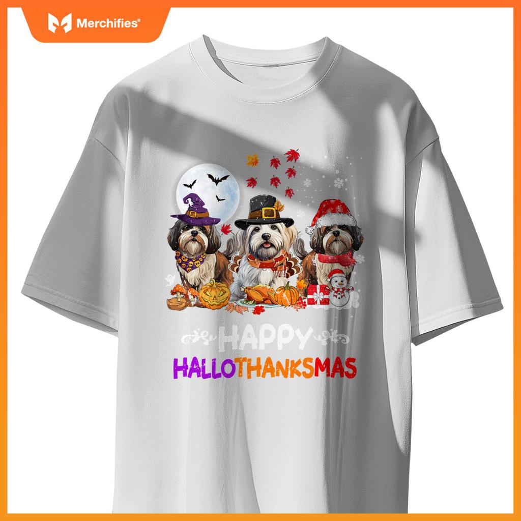 Shih Tzu Dog Christmas Happy Hallothankmas Thanksgiving Dogs T-Shirt