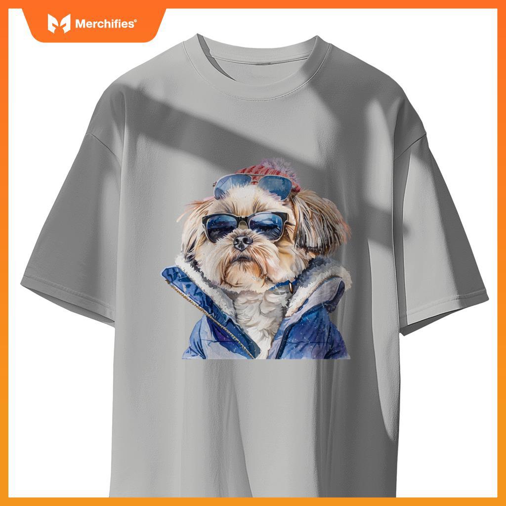 Shih Tzu Dog Sunglasses Winter Season Christmas T-Shirt