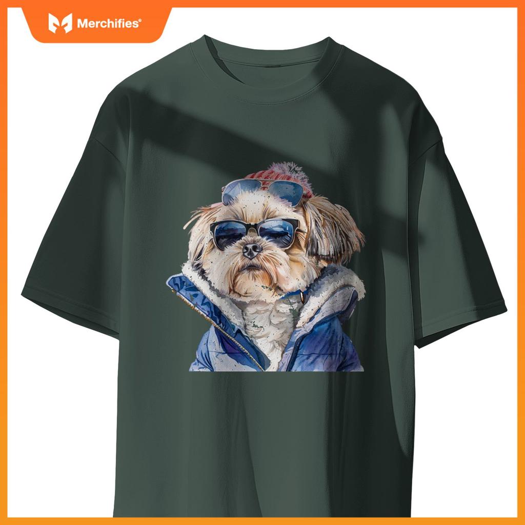 Shih Tzu Dog Sunglasses Winter Season Christmas T-Shirt