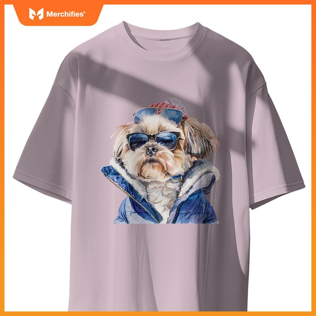Shih Tzu Dog Sunglasses Winter Season Christmas T-Shirt