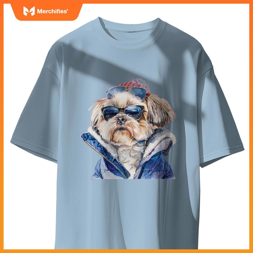 Shih Tzu Dog Sunglasses Winter Season Christmas T-Shirt