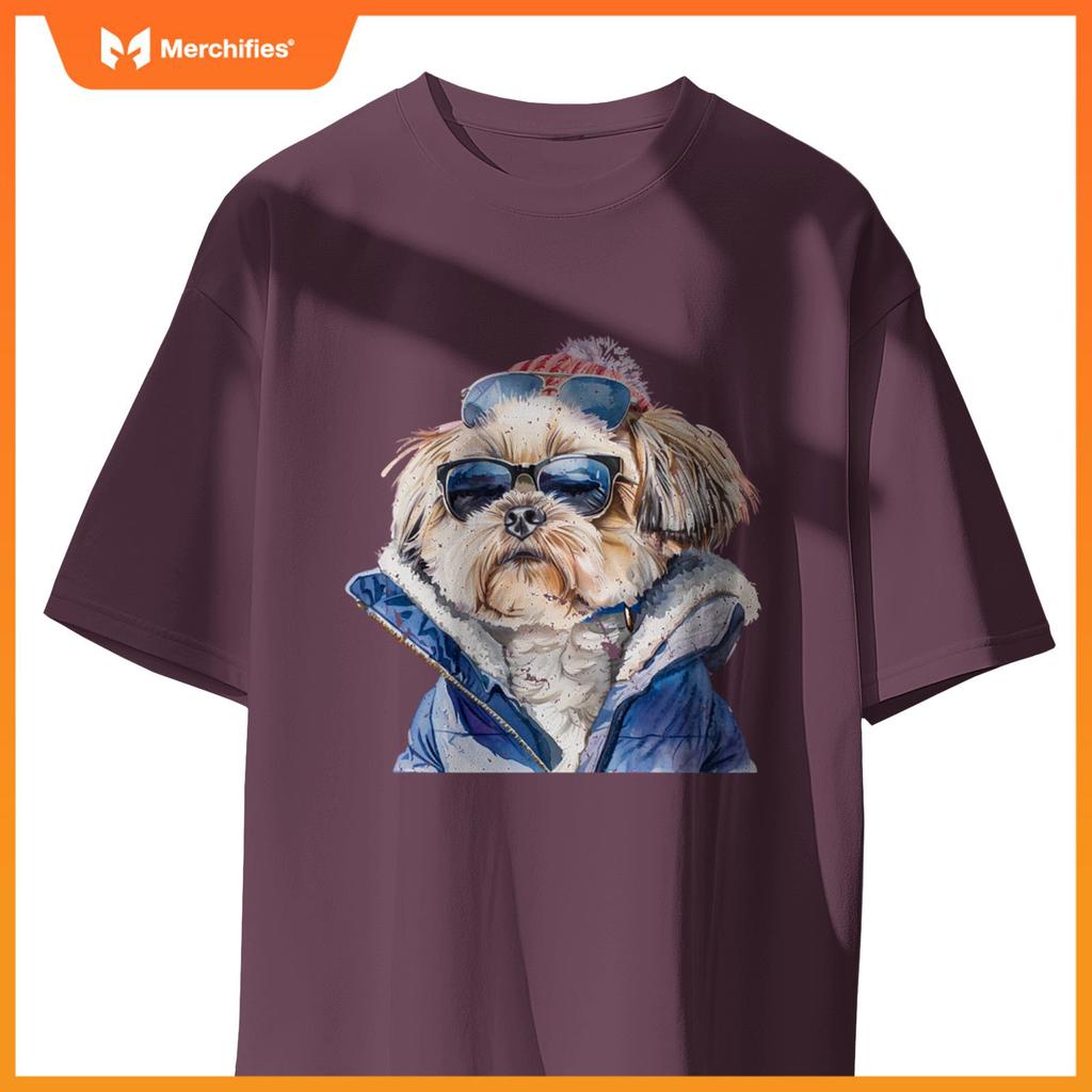 Shih Tzu Dog Sunglasses Winter Season Christmas T-Shirt