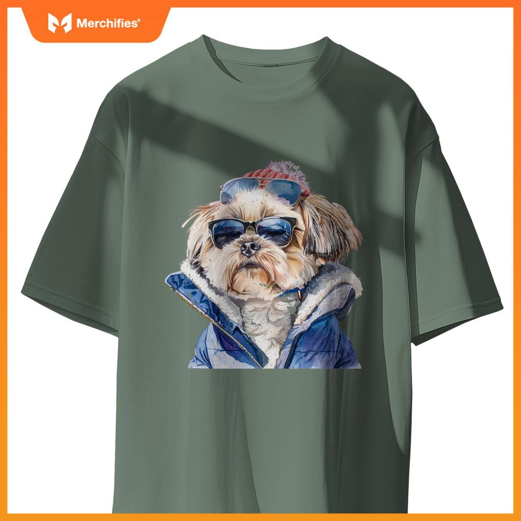 Shih Tzu Dog Sunglasses Winter Season Christmas T-Shirt