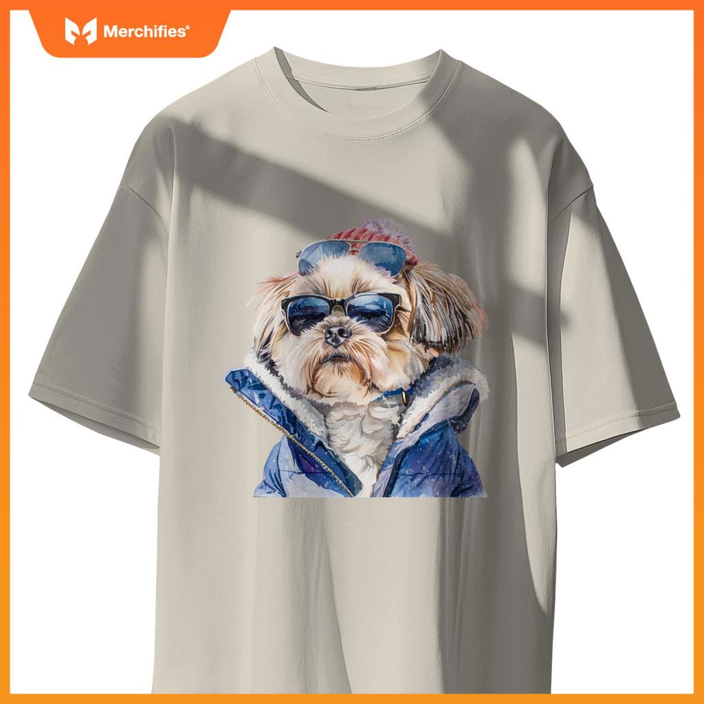 Shih Tzu Dog Sunglasses Winter Season Christmas T-Shirt