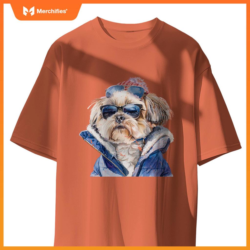 Shih Tzu Dog Sunglasses Winter Season Christmas T-Shirt