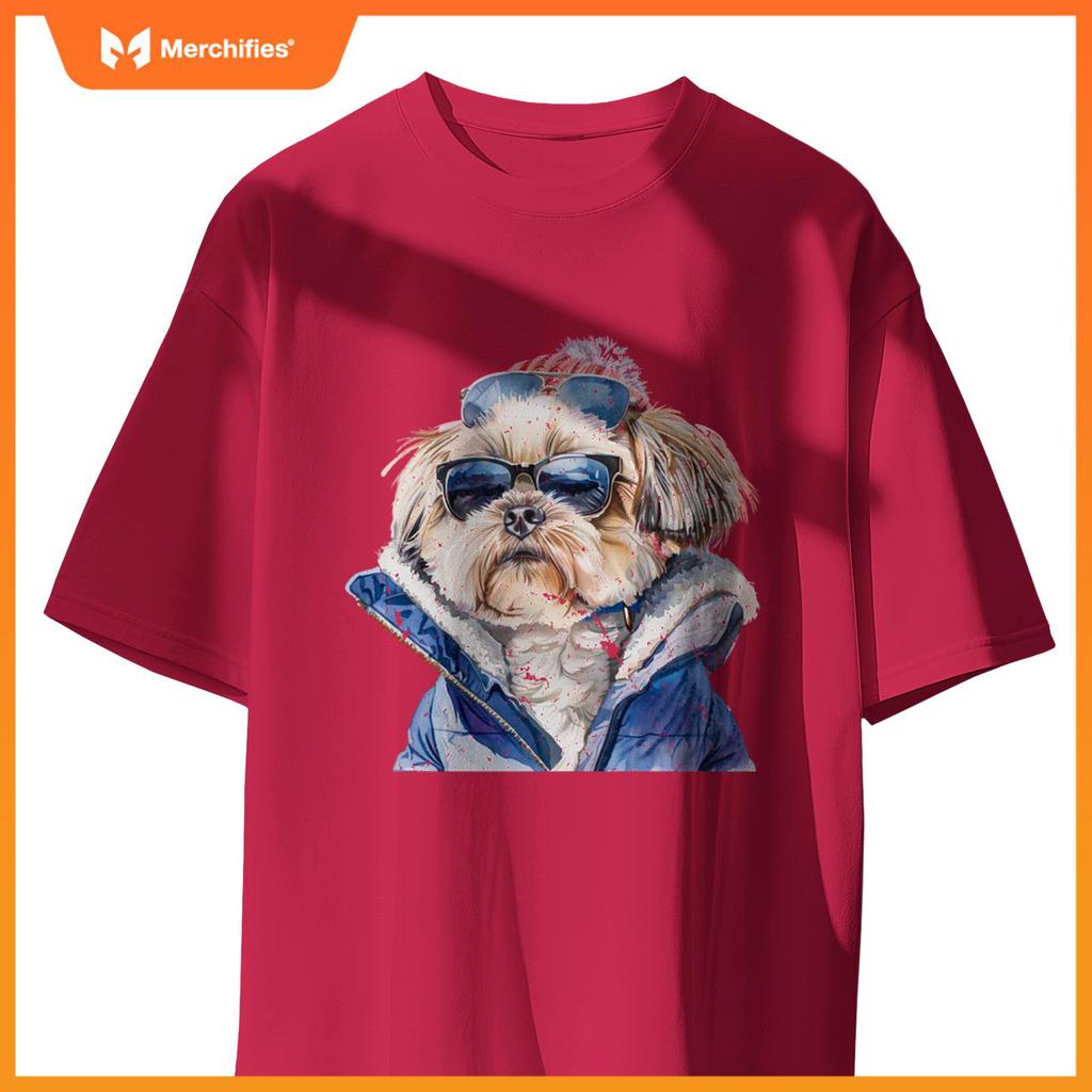Shih Tzu Dog Sunglasses Winter Season Christmas T-Shirt