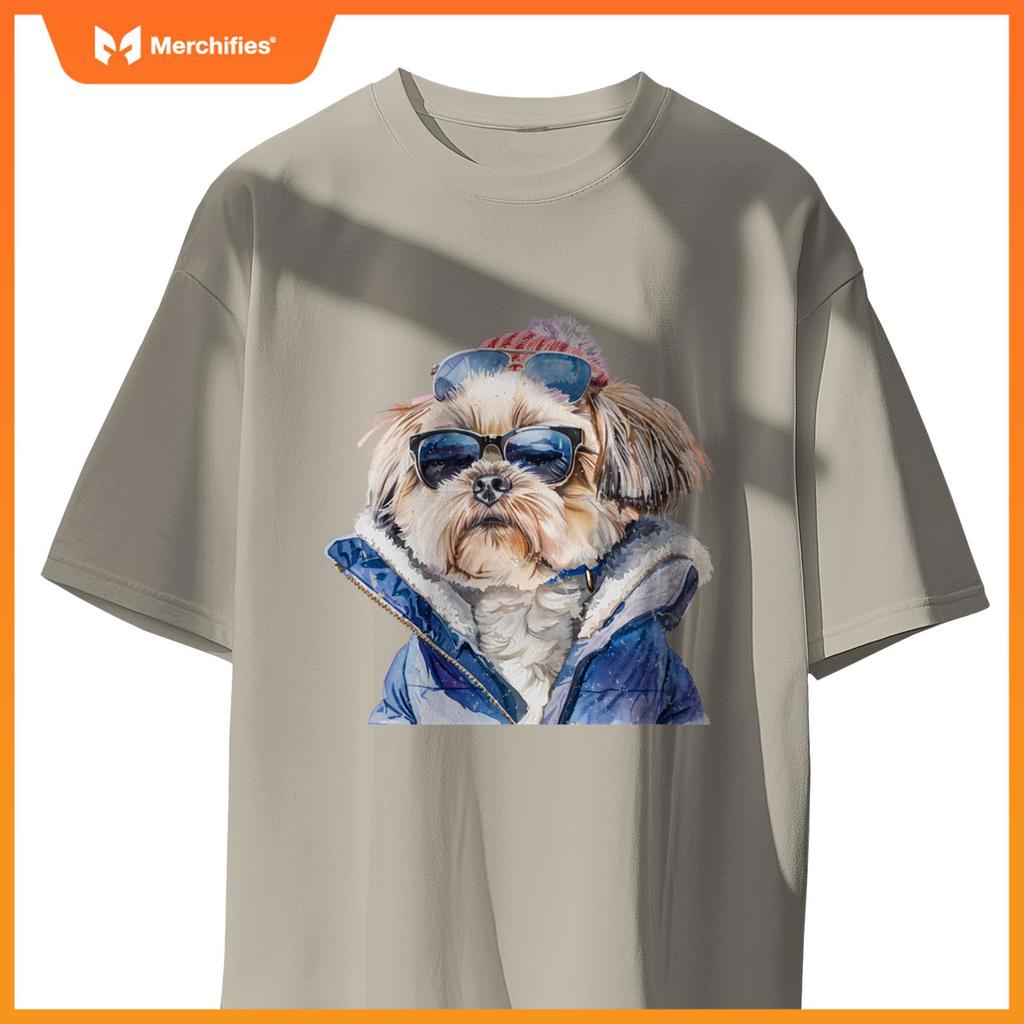 Shih Tzu Dog Sunglasses Winter Season Christmas T-Shirt