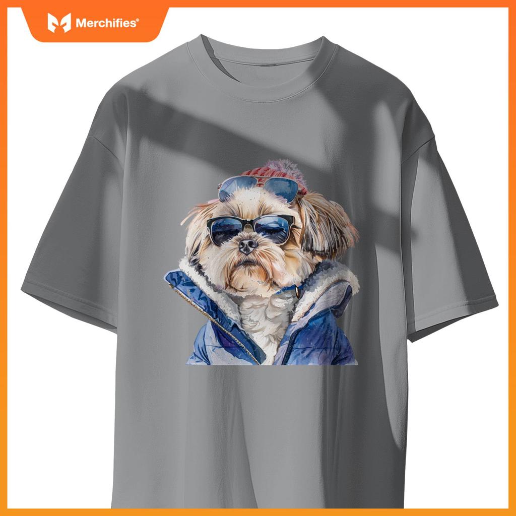 Shih Tzu Dog Sunglasses Winter Season Christmas T-Shirt