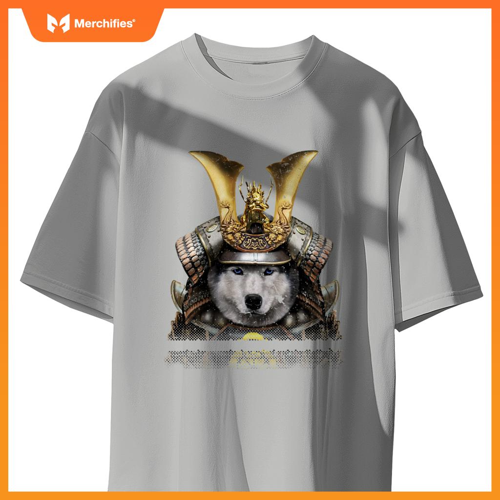 Siberian Husky Dog in Japanese Samurai Armor T-Shirt