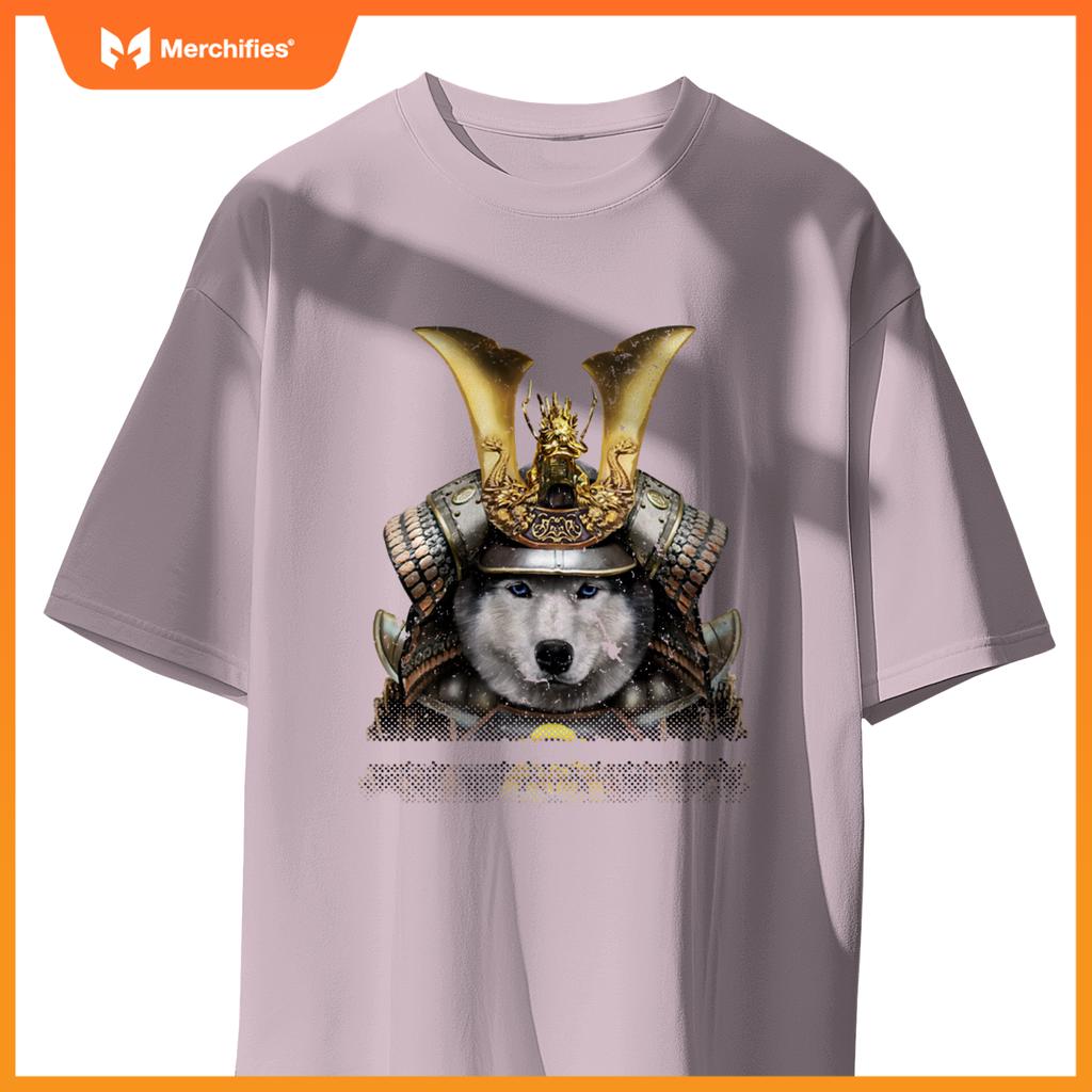 Siberian Husky Dog in Japanese Samurai Armor T-Shirt