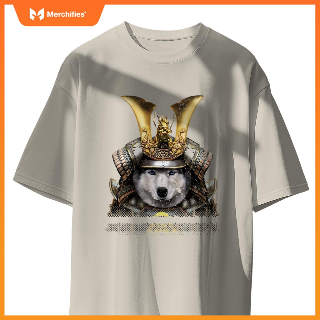 Siberian Husky Dog in Japanese Samurai Armor T-Shirt