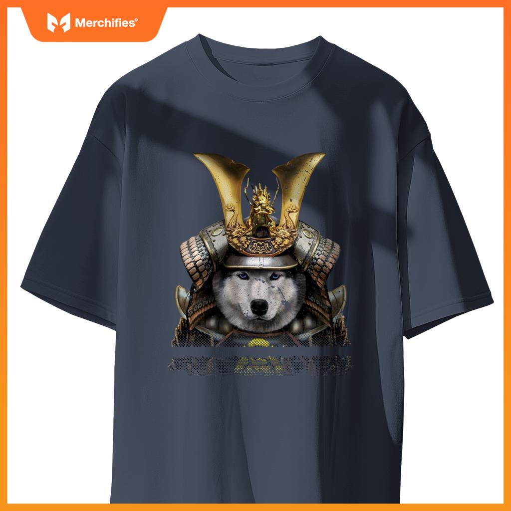 Siberian Husky Dog in Japanese Samurai Armor T-Shirt