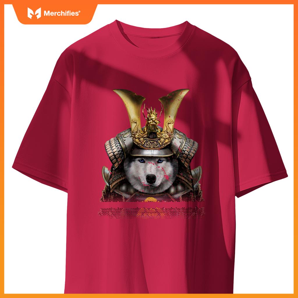 Siberian Husky Dog in Japanese Samurai Armor T-Shirt