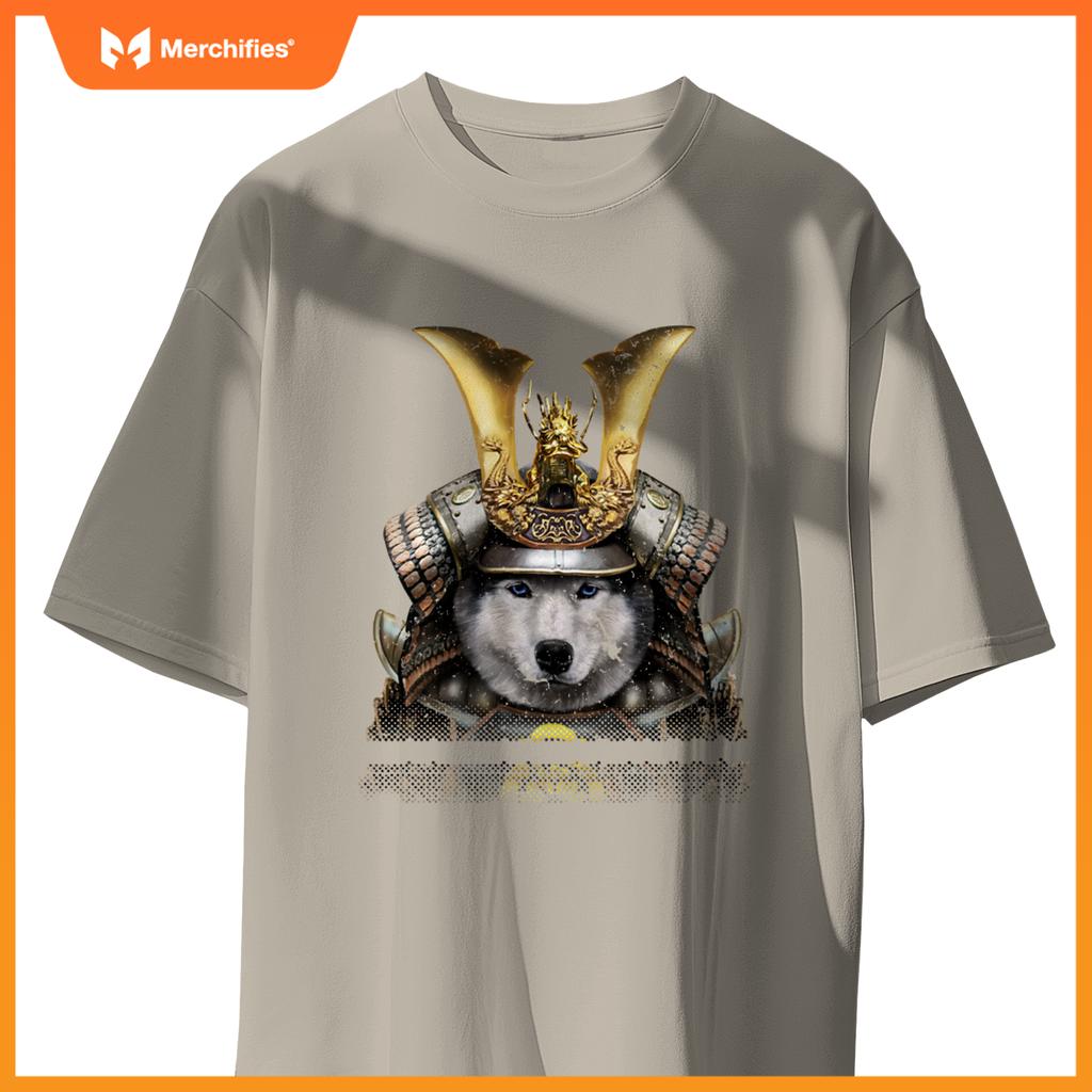 Siberian Husky Dog in Japanese Samurai Armor T-Shirt