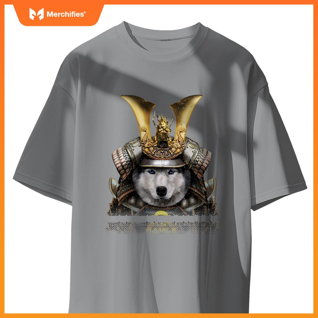 Siberian Husky Dog in Japanese Samurai Armor T-Shirt