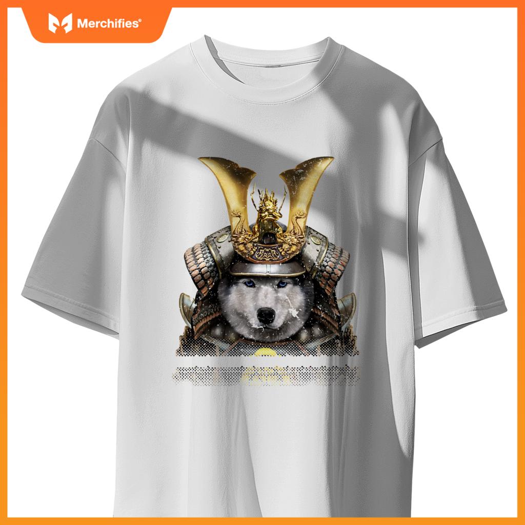 Siberian Husky Dog in Japanese Samurai Armor T-Shirt