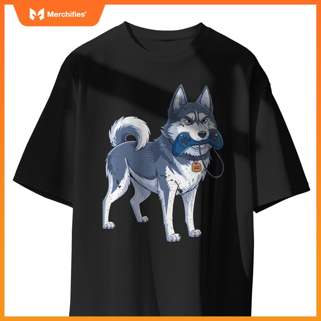Siberian Husky Gamer For Men Funny Dog Gaming Video Game T-Shirt