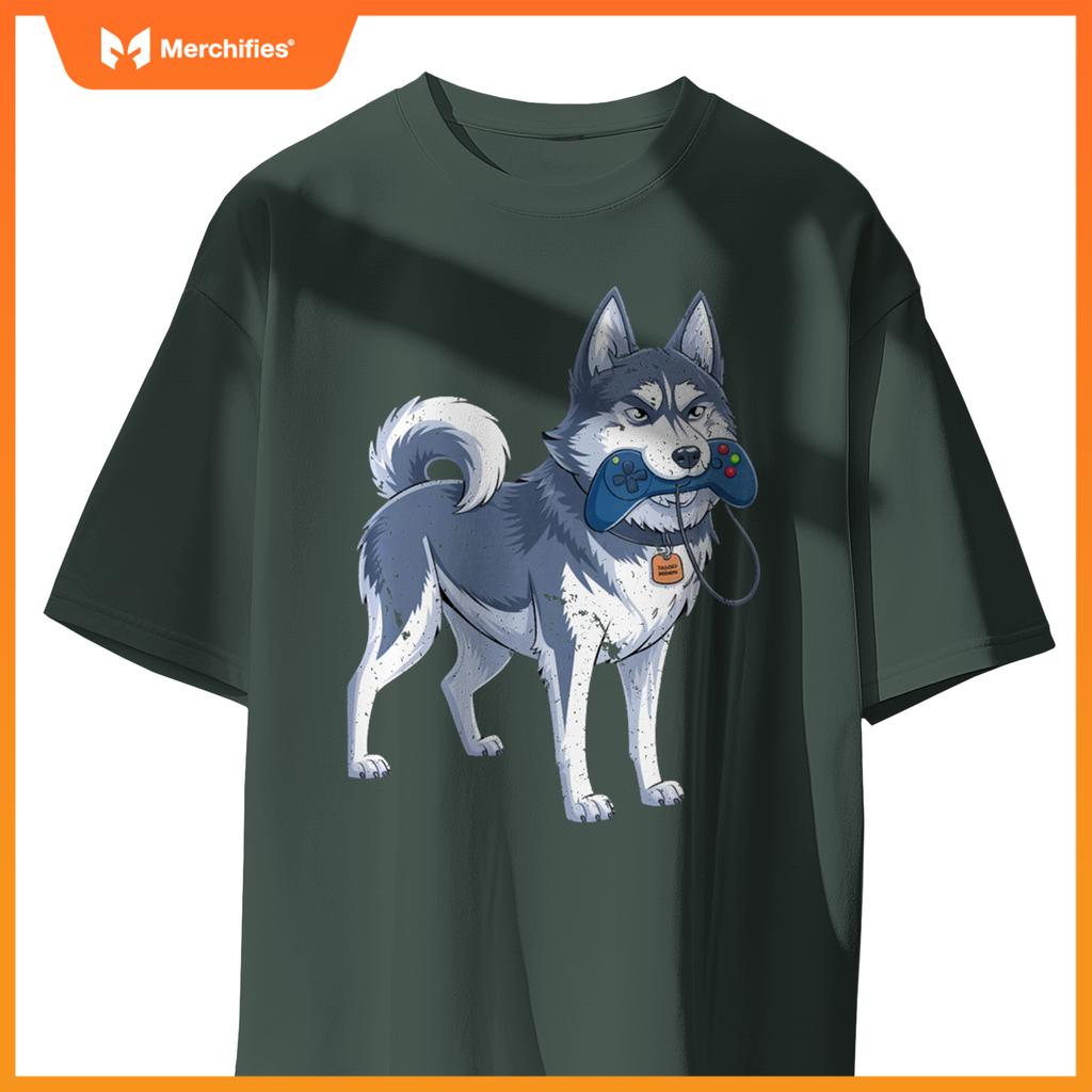 Siberian Husky Gamer For Men Funny Dog Gaming Video Game T-Shirt