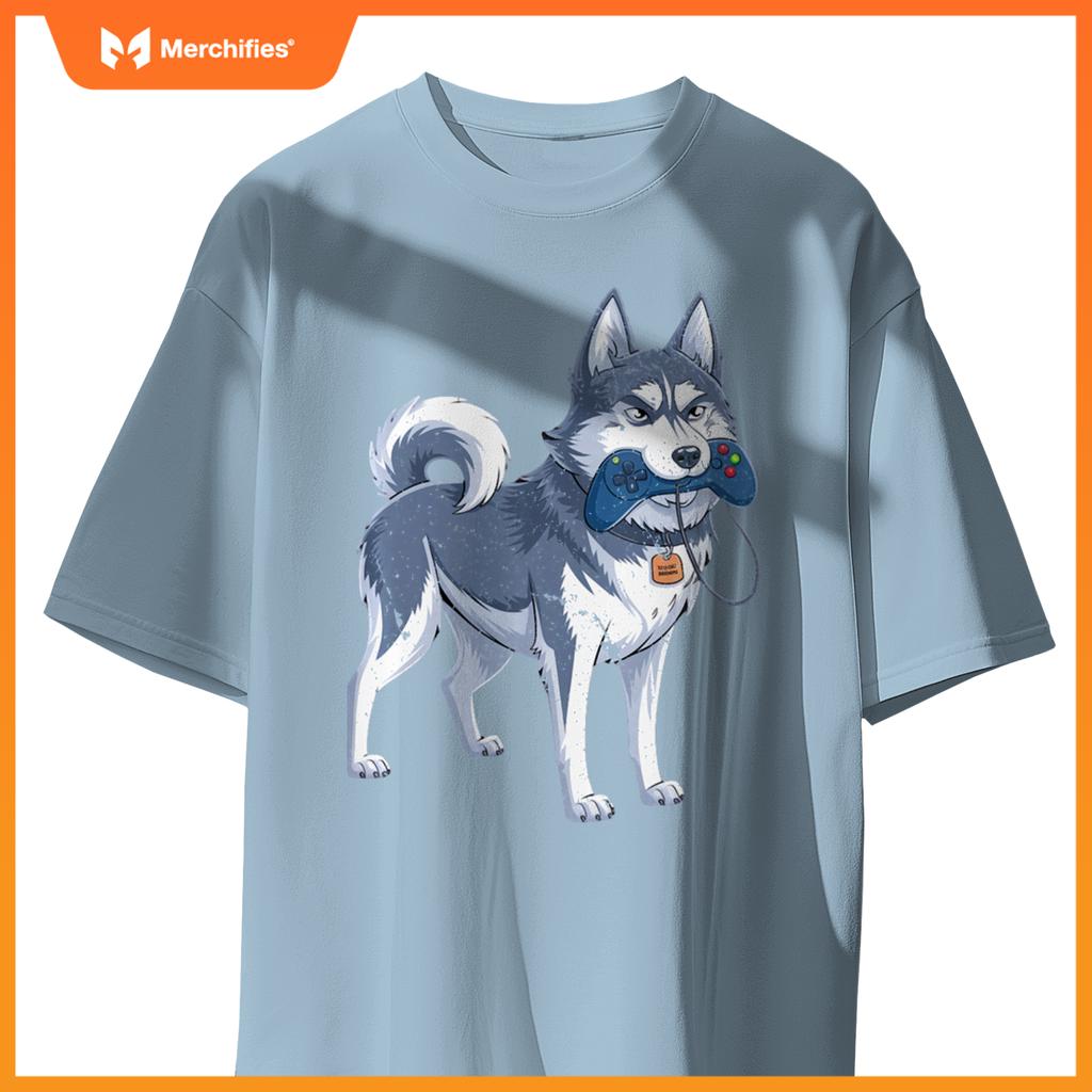 Siberian Husky Gamer For Men Funny Dog Gaming Video Game T-Shirt