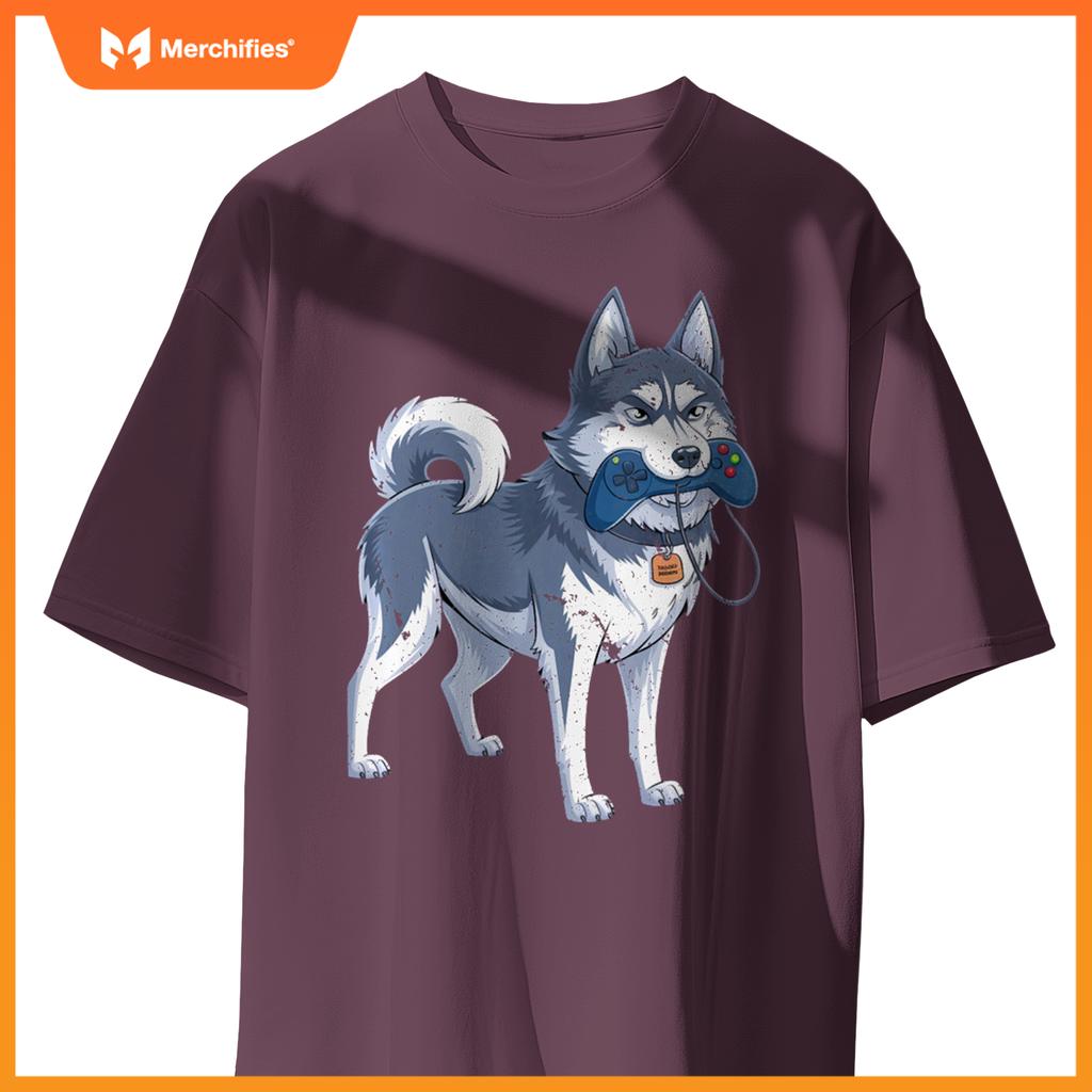 Siberian Husky Gamer For Men Funny Dog Gaming Video Game T-Shirt