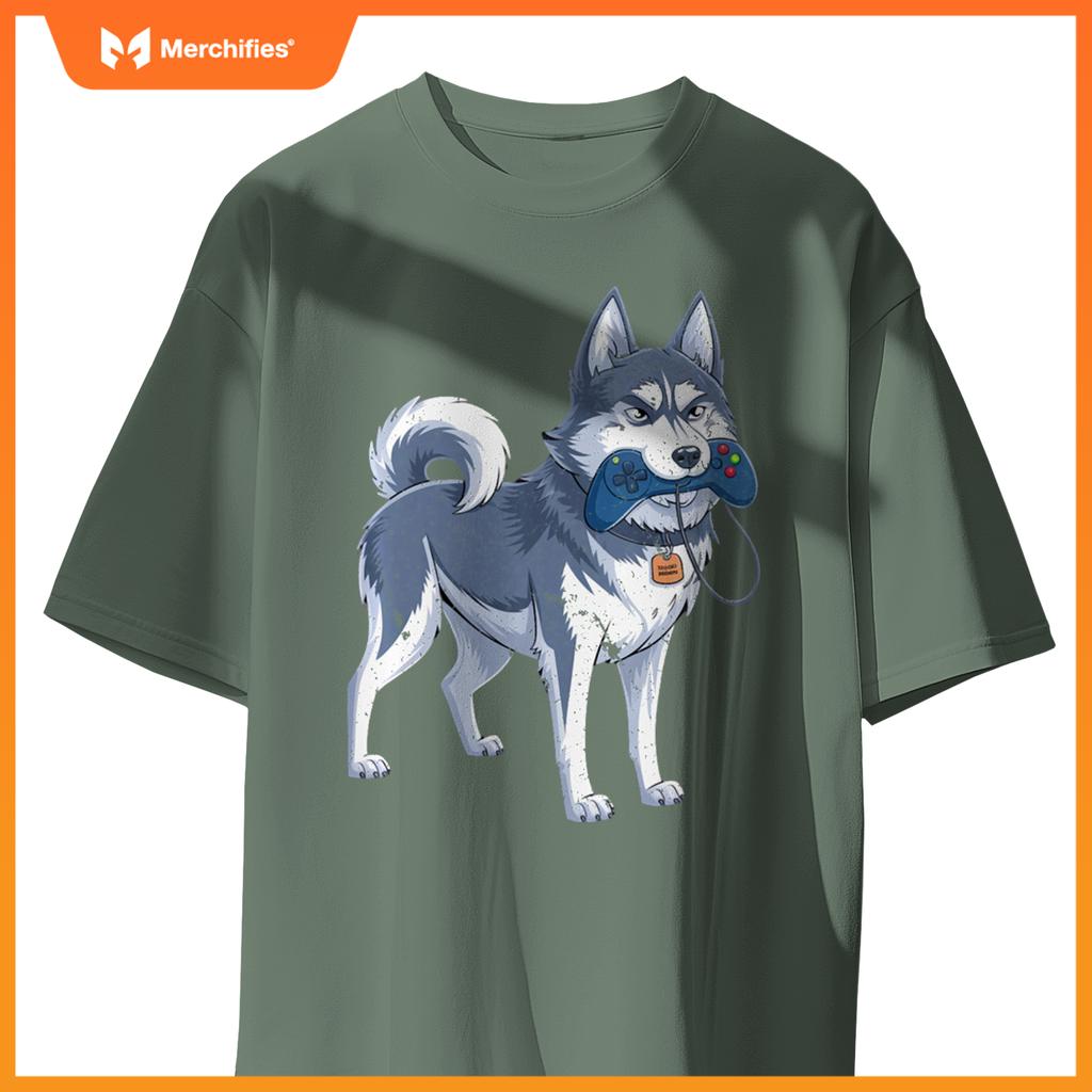 Siberian Husky Gamer For Men Funny Dog Gaming Video Game T-Shirt
