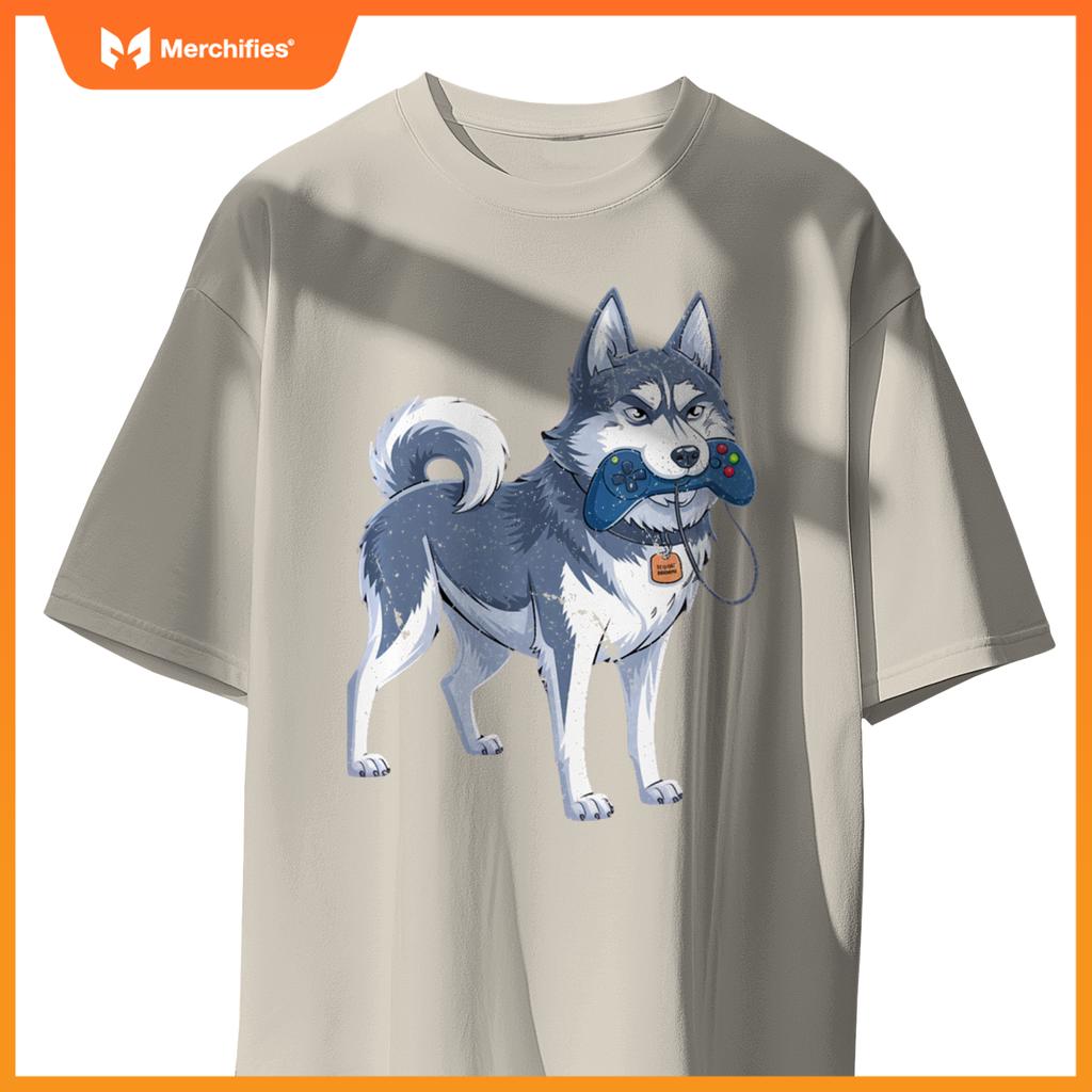 Siberian Husky Gamer For Men Funny Dog Gaming Video Game T-Shirt