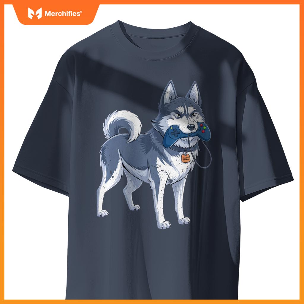 Siberian Husky Gamer For Men Funny Dog Gaming Video Game T-Shirt