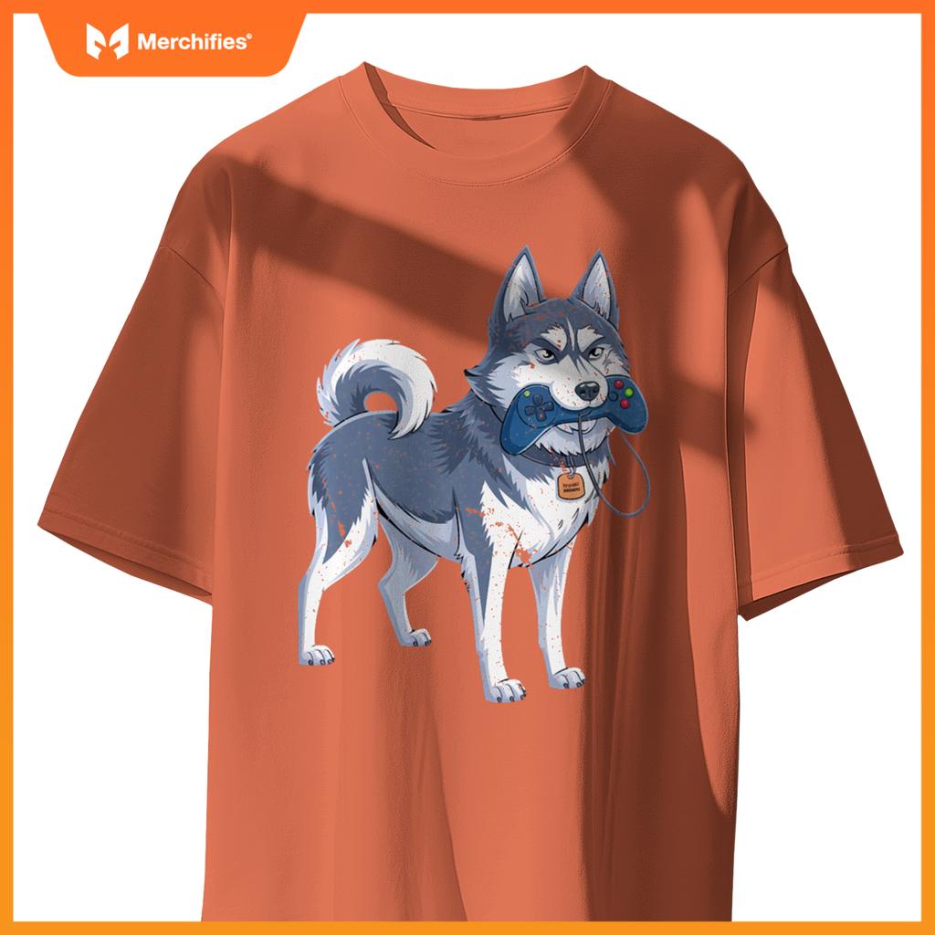Siberian Husky Gamer For Men Funny Dog Gaming Video Game T-Shirt
